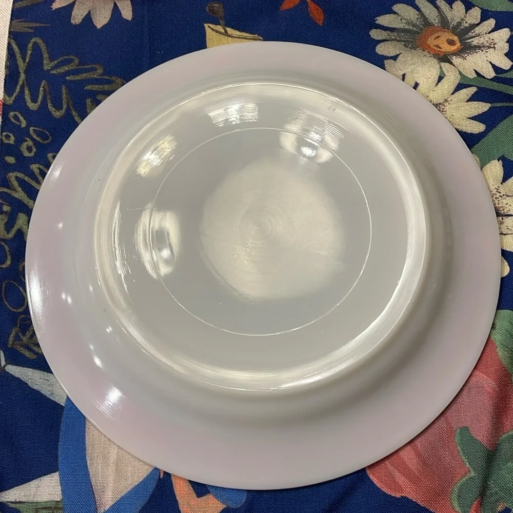 COPY - 12” Large Vintage Pyrex milk glass Flamingo Pink rim Plate Round Platter